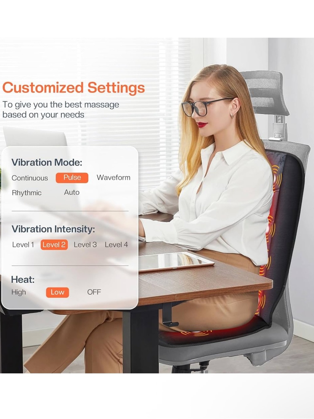 NIB Massage Chair Pad, Back Massager with Heat and Seat with 10 Vibration Motors - Picture 4 of 14